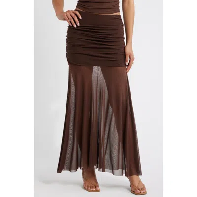 Open Edit Mesh Maxi Skirt In Brown