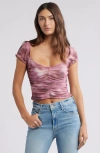 Open Edit Mesh Ruched Top In Pink Desert Hazy Floral