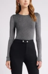 Open Edit Metallic Rib Sweater In Black- Silver