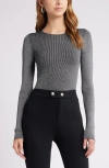 Open Edit Metallic Rib Sweater In Black- Silver
