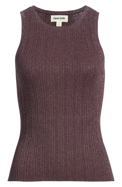 Open Edit Metallic Ribbed Sweater Tank In Brown-silver
