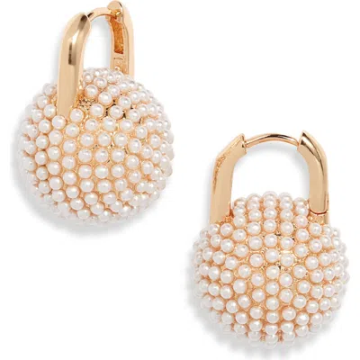 Open Edit Micro Faux Pearl Pavé Orb Huggie Hoop Earrings In Multi