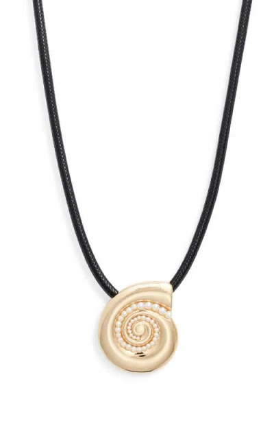 Open Edit Micro Faux Pearl Shell Cord Pendant Necklace In Black