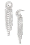 Open Edit Mixed Chain Fringe Hoop Earrings In Rhodium