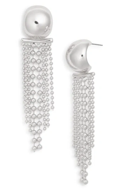 Open Edit Mixed Chain Fringe Hoop Earrings In Rhodium