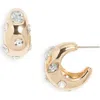 Open Edit Mixed Crystal Hoop Earrings In Gold