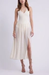 Open Edit Mixed Media Side Slit Tank Dress In White