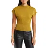 Open Edit Mock Neck Rib Sweater In Olive Ecru