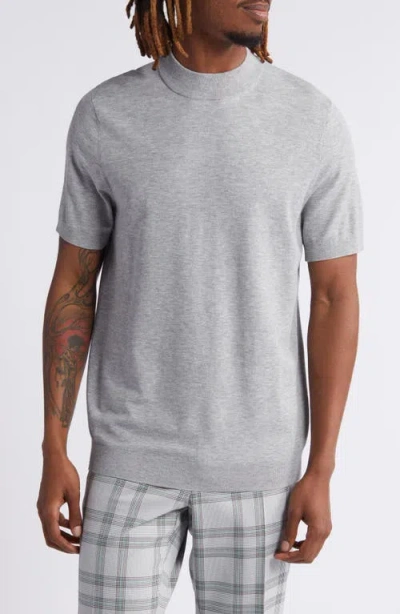 Open Edit Mock Neck Short Sleeve Sweater In Grey Heather