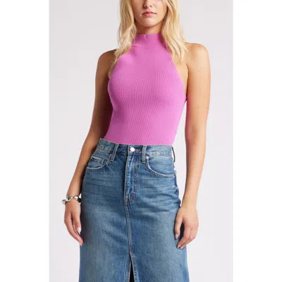 Open Edit Mock Neck Sleeveless Rib Sweater In Pink Rosebud