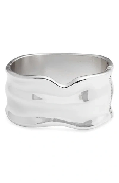 Open Edit Molten Wide Hinged Cuff Bracelet In Rhodium