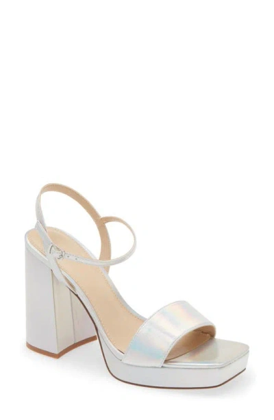 Open Edit Noella Ankle Strap Platform Sandal In Silver Iridescent