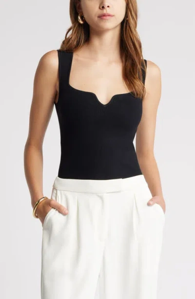 Open Edit Notched Rib Sweater Tank In Black
