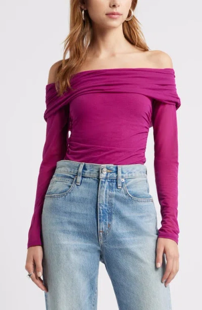Open Edit Off The Shoulder Knit Top In Purple Magenta