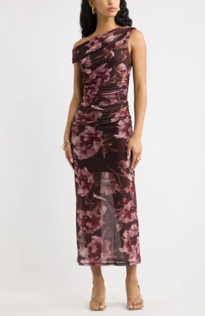Open Edit Off The Shoulder Mesh Midi Dress In Burgundy
