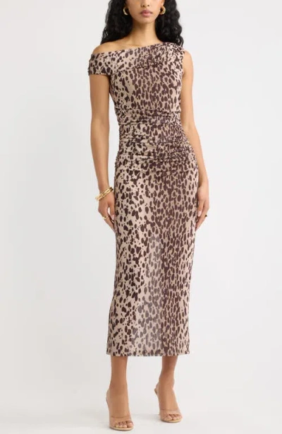 Open Edit Off The Shoulder Mesh Midi Dress In Multi