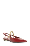 Open Edit Olympia Snakeskin Embossed Slingback Flat In Red Dahlia
