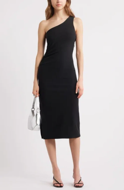 Open Edit One-shoulder Body-con Midi Dress In Black