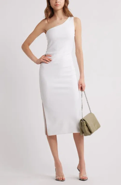Open Edit One-shoulder Body-con Midi Dress In White