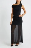 Open Edit One-shoulder Mesh Maxi Dress In Black