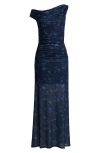 Open Edit One-shoulder Mesh Maxi Dress In Blue