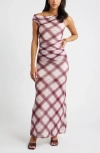 Open Edit One-shoulder Mesh Maxi Dress In Purple