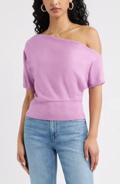 Open Edit One-shoulder Short Sleeve Sweater In Pink