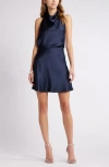 Open Edit Open Back Satin Minidress In Navy Blazer