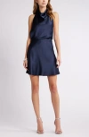 Open Edit Open Back Satin Minidress In Navy Blazer