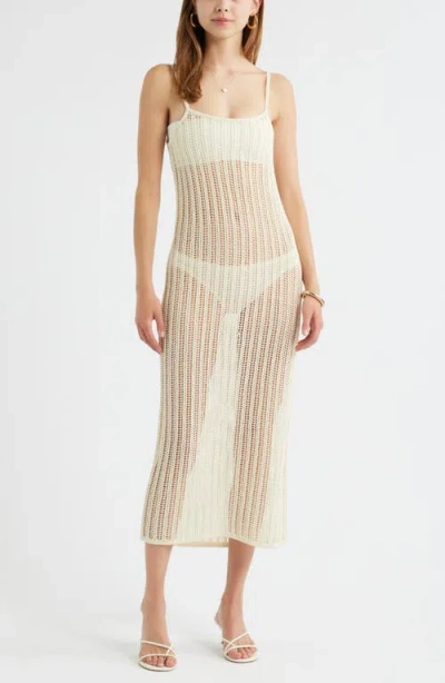 Open Edit Open Stitch Cotton Blend Sweater Dress In White