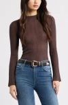 Open Edit Open Stitch Linen Blend Mock Neck Sweater In Brown