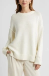 Open Edit Oversize Crewneck Cotton Sweater In Neutral
