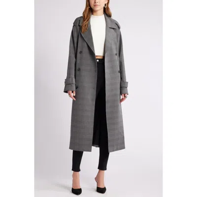 Open Edit Oversize Double Breasted Plaid Trench Coat In Grey Glen Plaid