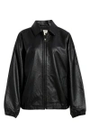 Open Edit Oversize Faux Leather Jacket In Black