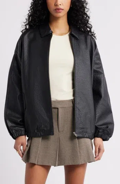 Open Edit Oversize Faux Leather Jacket In Multi