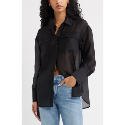 Open Edit Oversize Organza Button-up Shirt In Black