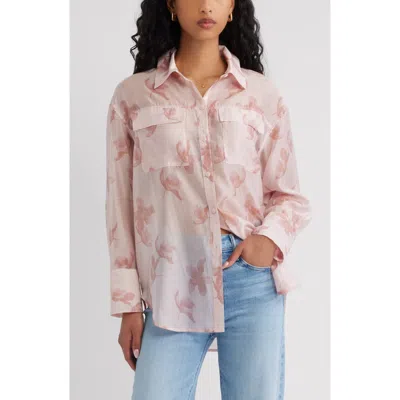 Open Edit Oversize Organza Button-up Shirt In Multi
