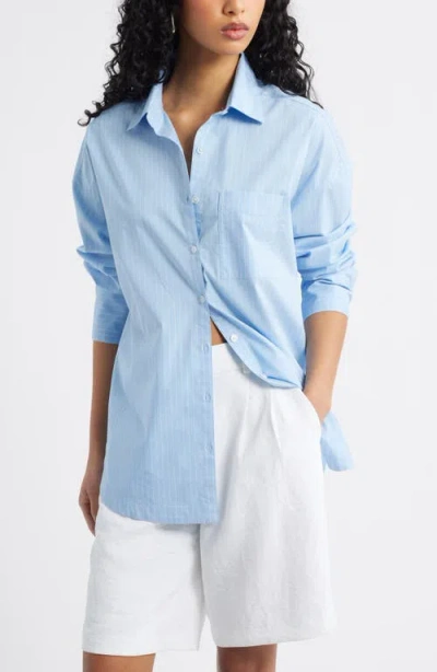 Open Edit Oversize Poplin Button-up Shirt In Blue