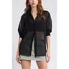 Open Edit Oversize Semisheer Button-up Shirt In Black