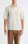 Open Edit Oversize Stripe Short Sleeve Silk Button-up Shirt In Multi