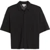Open Edit Oversize Texture Short Sleeve Button-up Shirt In Black Caviar