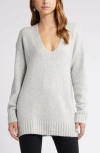 Open Edit Oversize V-neck Sweater In Grey Light Heather