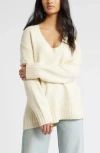 Open Edit Oversize V-neck Sweater In Ivory Dove