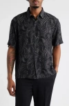 Open Edit Paisley Short Sleeve Button-up Shirt In Black