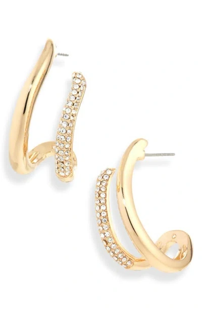 Open Edit Pavé Crystal Double Hoop Earrings In Clear- Gold