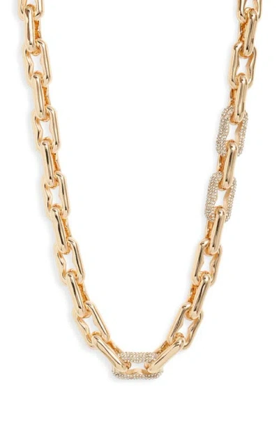 Open Edit Pavé Crystal Link Chain Necklace In Clear- Gold