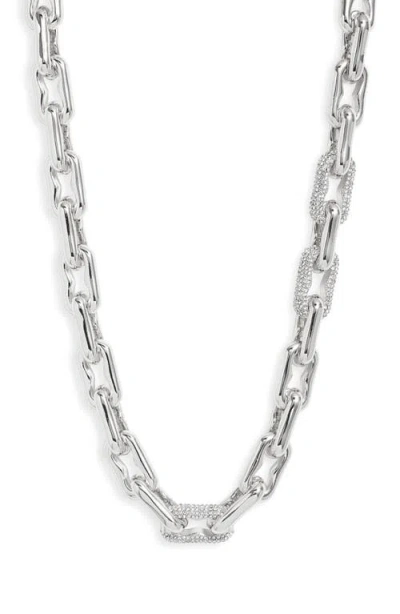 Open Edit Pavé Crystal Link Chain Necklace In Clear- Rhodium