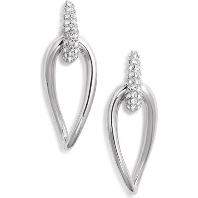 Open Edit Pavé Teardrop Frontal Hoop Earrings In Clear- Rhodium