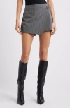Open Edit Pinstripe Faux Wrap Miniskirt In Grey Heather Edie Stripe