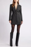 Open Edit Pinstripe Long Sleeve Blazer Minidress In Grey Dark Charcoal Stripe